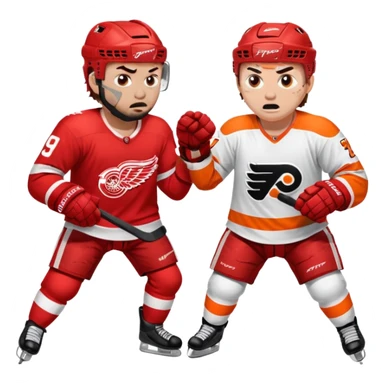 One detroit red wing player fighting one Philadelphia flyers sticker