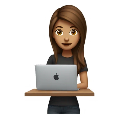 a female graphic designer, with brown hair, working with a macbook, creative tasks sticker
