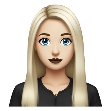 waist-length portrait, look up, Slavic adult woman, goth eyes makeup, blue eyes, medium bob black-to-blonde ombre straight hair, white T-shirt and black office jacket. sticker