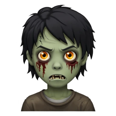 Boy, zombie, black hair, medium long and wavy, emo, shaggy, dark, spooky, creepy expression sticker