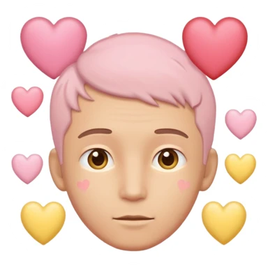 A man with hearts around his head in soft pink, beige and yellow pastel colors sticker