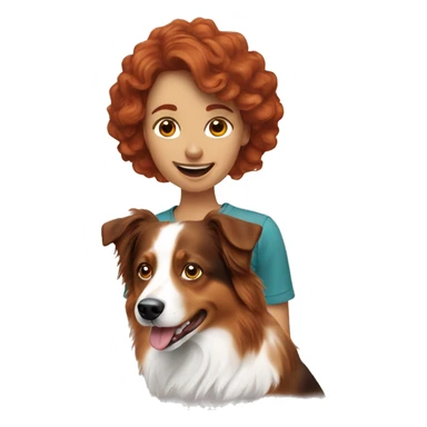Create an emoji with a redheaded woman and a 2 miniature Australian shepherd dog sticker