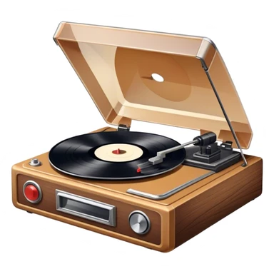 Icon for Vinyl Record Collecting: a stack of vintage vinyl records, with a turntable needle on one record, and a retro record player nearby. The icon should convey the nostalgia and passion for collecting vinyl records. Transparent background. sticker