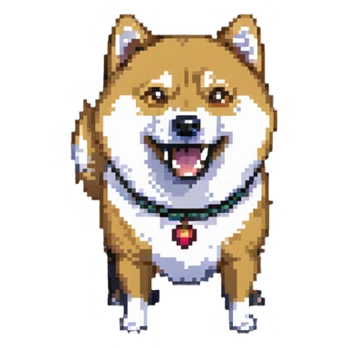 Shiba Inu in Doge style, shocked expression, vibrant colors, pixelated texture sticker