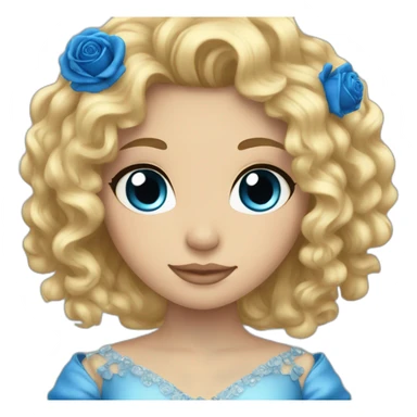princess curly blonde hair holding a blue rose sticker