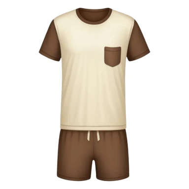 Pajamas with dark brown shorts and a light cream colored T-shirt sticker