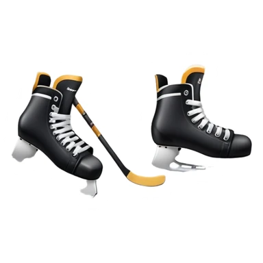 Please, make An icon featuring close-up shots of key hockey equipment: a hockey stick, puck, and skates. The background shows a packed stadium with cheering fans, bright arena lights, and an icy rink. Transparent background highlights the essentials of the game and the thrill of the sport. sticker