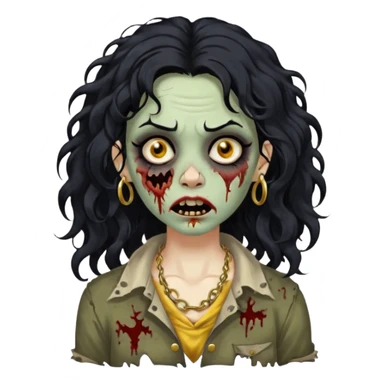 Create a zombie woman with voluminous wavy hair and a gold nose piercing. sticker