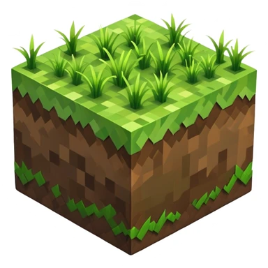 Minecraft grass block, square shape, brown and green, smooth, isometric sticker