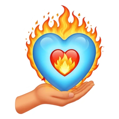 Light Blue heart with fire hand sticker