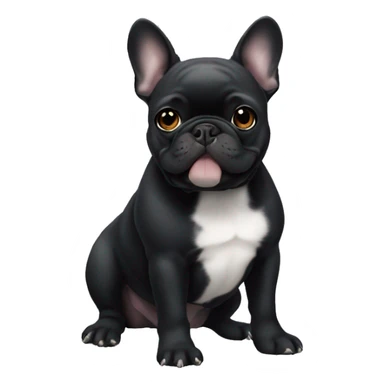 Black French bulldog with white chin sticker