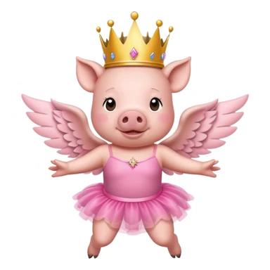 Pig with wings and a princess crown wearing a pink tutu flying in the air sticker