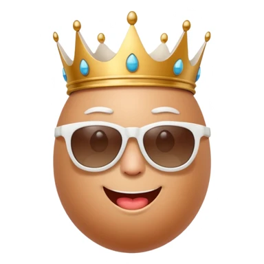a funny, proud cartoon-style egg character wearing sunglasses and a small broken crown, solid orange background. sticker