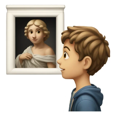 European boy looking at artwork sticker