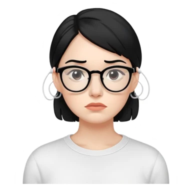 "- Nữ
- 30 tuổi
- Da trắng
- Tóc đen
- Đeo kính, đeo airpod
- Mặt buồn
" sticker