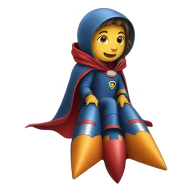 person sitting on a rocket dressed with a cape sticker