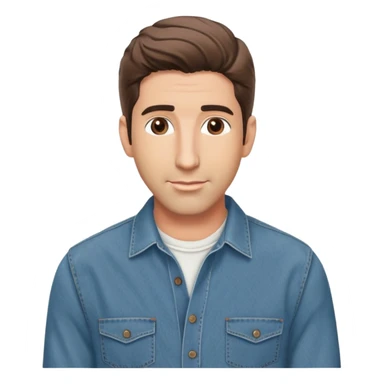 handsome Ross Geller from Friends TV show with well-styled brown hair and attractive features in casual clothes, button-up shirt and jeans sticker