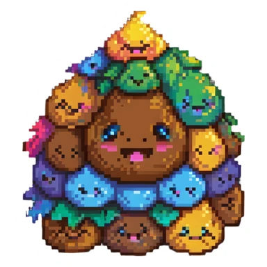 Pile of poo emoji with rainbow gradient colors, cute smiling face sticker
