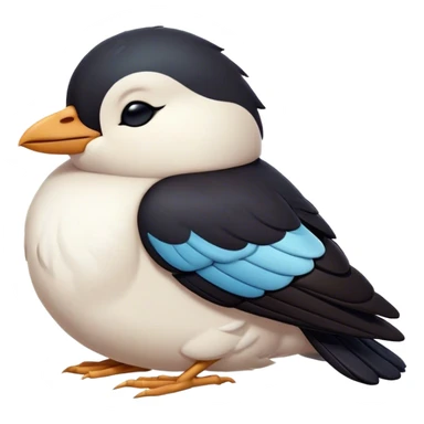 Meme-Worthy Cute Sleeping Magpie Portrait Emoji, Head resting peacefully with a contented smile, showcasing a sleek, elegant form with eyes gently closed in serene slumber and glossy, contrasting plumage, Simplified yet adorably endearing features, highly detailed, glowing with a soft, drowsy urban light, high shine, relaxed and utterly lovable, stylized with an air of playful laziness, soft glowing outline, capturing the essence of a sleeping magpie that feels destined to become the next viral icon of adorable rest! sticker