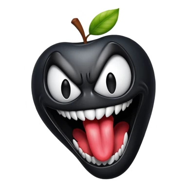 Venom symbiote apple style emoji, tongue out, playful and chaotic expression sticker