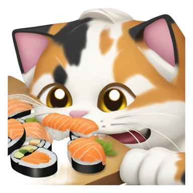 Calico cat eating sushi sticker