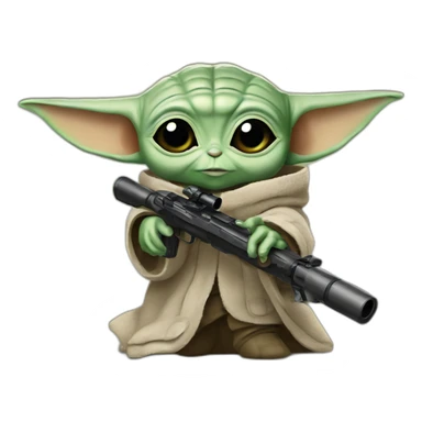 baby yoda with sniper sticker