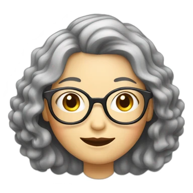 Chinese senior lady with wavy long hair wear  glasses show thank you signs sticker