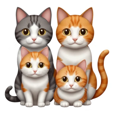 3 different coloured short haired cats including; a dark brown tabby and white cat, and a dark grey and white and a ginger and white sticker