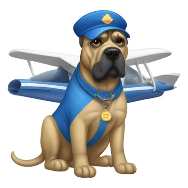 A Gold and Blue Cane Corso straddling a jet plane. sticker