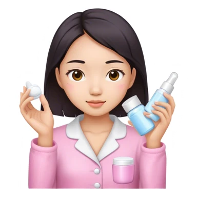 angelic asian girl doing skin care in pink pajamas sticker