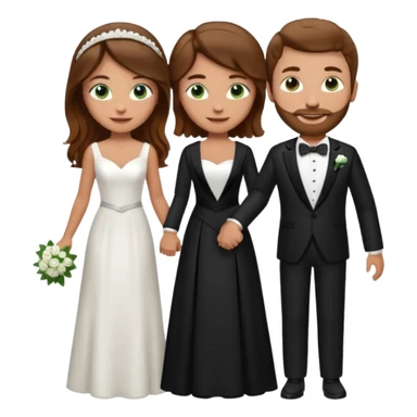 wedding couple woman with long straight brown hair and green eyes man with short light brown curly hair and facial hair with blue eyes sticker