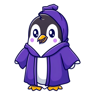 Penguin wizard with a flowing purple robe and long white beard sticker