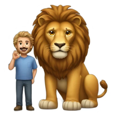 man with big lion sticker
