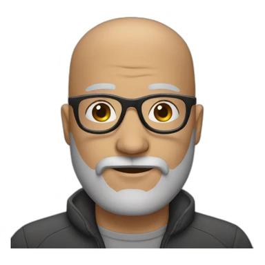 a bald man with a black and grey beard and black glasses sticker