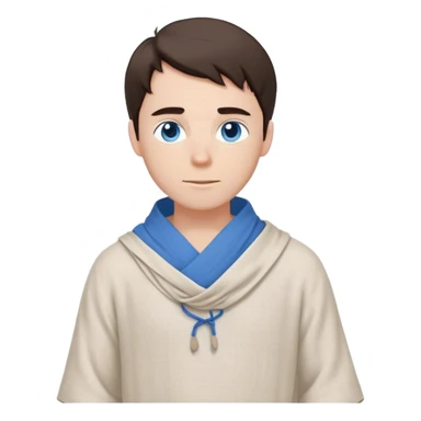 medieval spring outfit worn by a DnD themed fantasy male character. simple linen tunic with a drawstring neckline, paired with a lightweight wool shoulder wrap for mild breezes. clothes only above the waist. The clothes full waist. The character's haven't arms. character is white-skinned, dark brown hair, blue eyes, medium-length straight hair. sticker