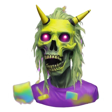 .Zombie_ Vaporwave black holographic oilslick zombie unicorn yellow caution tape sticker
