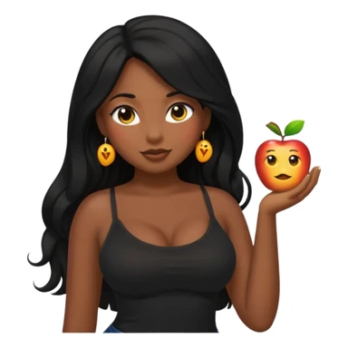 apple-style emoji of a curvy, beautiful dusky girl with long black hair and a black cami top sticker