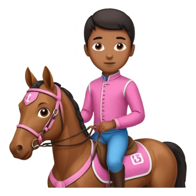 black boy riding horse wearing racing cloth pink sticker