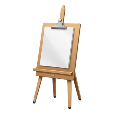Minimalistic flat vector icon, iOS style, thin black contour on white background. Easel with a paper sheet and a pencil leaning against it. No text, no shadows sticker