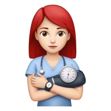 blood pressure cuff wrapped around upper arm with dial reading female patirent sticker