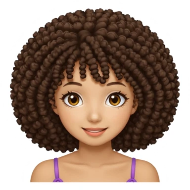 Naturally tan skin girl short darkBrown curly afro hrown eyes gyaru smiling closed mouth cute sticker