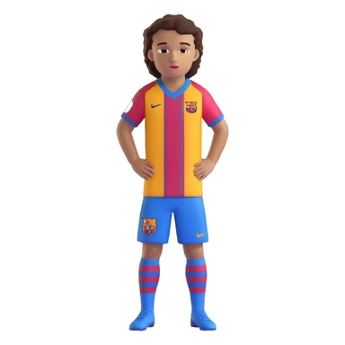 avatar of a young footballer inspired by Lamine Yamal, blue and red striped Barcelona kit, youthful features, short curly hair, brown eyes, confident expression sticker
