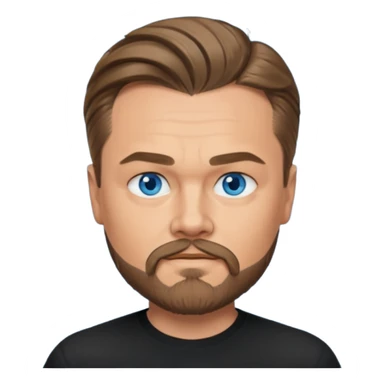 a good looking like leonardo di caprio blue eyes, beard, mustache, a black shirt, green not blue eyes, hair tied to the back sticker