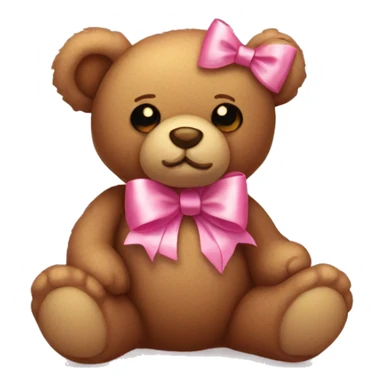 light brown teddy bear with a pink ribbon bow aesthetic sticker