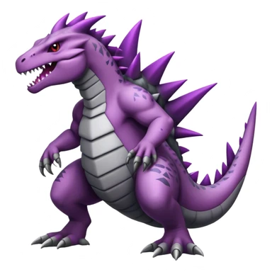 Badass cool black white grey, purple belly, salazzle-tyranitar-hybrid, full body sticker