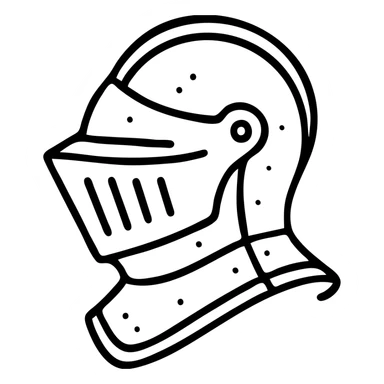 Detailed medieval knight helmet with subtle rust details and historical design sticker