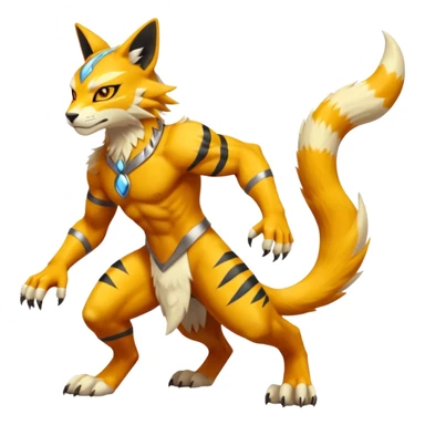 Matias-Koraidon-Renamon-Zeraora-Bastet-Fakémon-fusion-creature, full body sticker