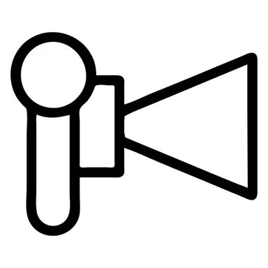 Single-stroke vector icon of a flashlight emitting a light cone: monoline circular lamp head (stroke 2 pt) at upper left meeting a straight 30° outline wedge, open base ellipse, no fill, no handle or internal details, monochrome deep-indigo stroke on white square background, flat icon, no gradients or drop shadows sticker