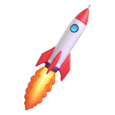 Space rocket, three-dimensional, in a cartoon style, on a white background, bright colors, with a perspective composition, high saturation, prominent details, floating effect, lively atmosphere sticker