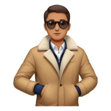 guy on balcony in winter with open jacket and sunglasses sticker